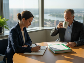 Executives discussing environmental report in office