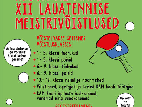 🗓️Kutse Rocca al Mare Kooli XII lauatennise meistrivõistlustele