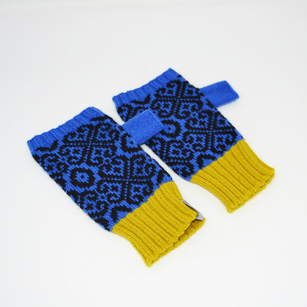 Thumbnail: " Baltic Heritage" pattern fingerless gloves cobalt/ black