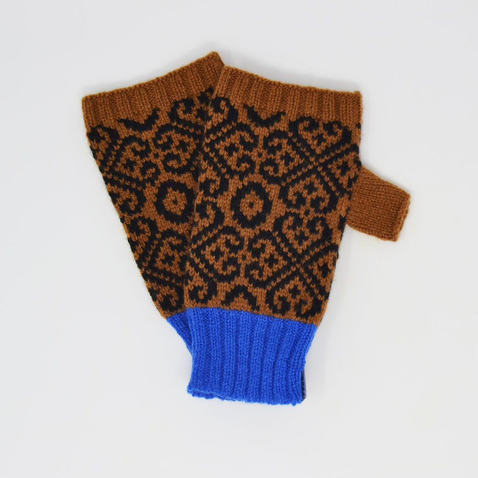 Thumbnail: " Baltic Heritage" pattern fingerless gloves brown/black