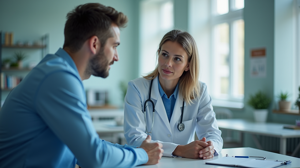 Eye-level view of a healthcare professional discussing with a patient