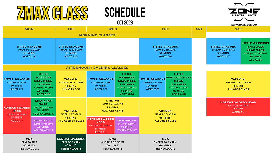 ZMAX Class Schedule OCTOBER 2026