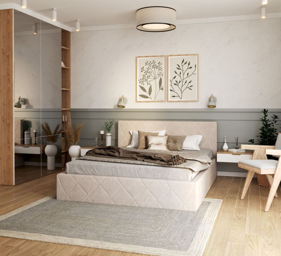 Miniaturbild: Bett - Polsterbett BOCHUM - TRINITY BEIGE Leverkusen 140x200