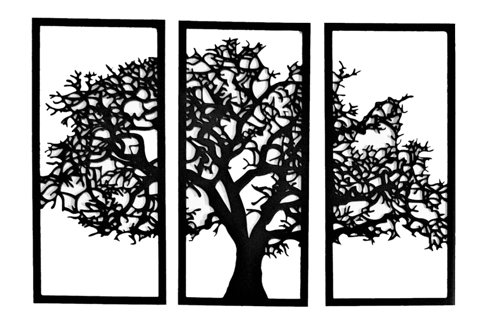 Miniaturbild: Ein dreiteiliges Wandbild mit Aussicht auf Baum des Lebens in Schwarz
