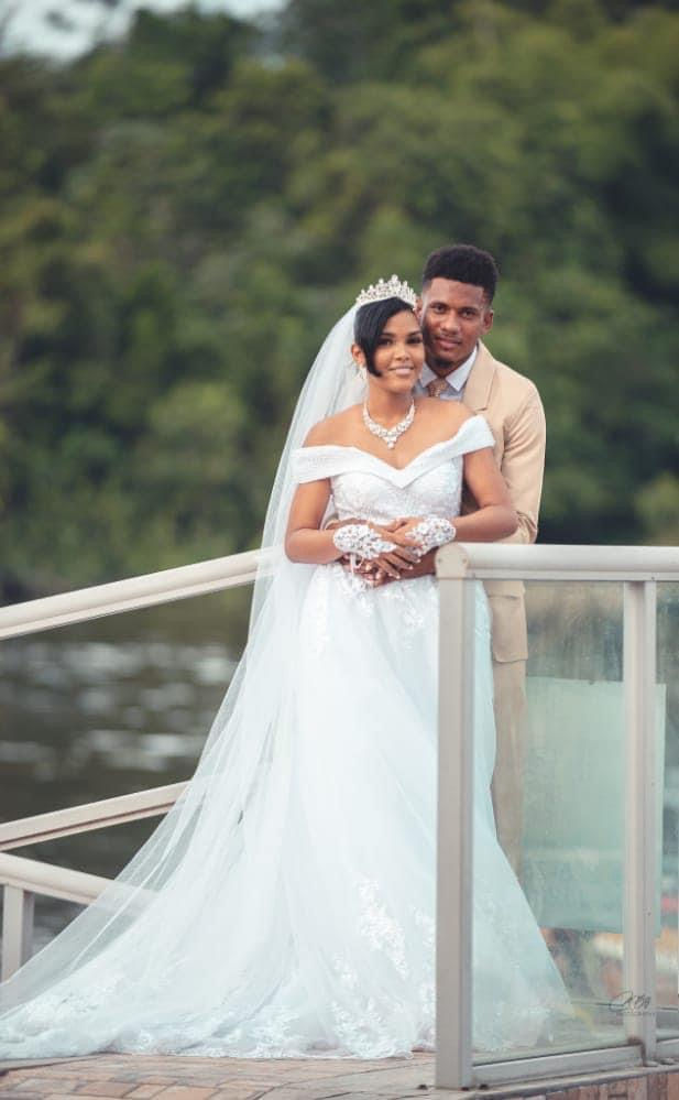 Thumbnail: Off shoulder beaded lace bridal gown 