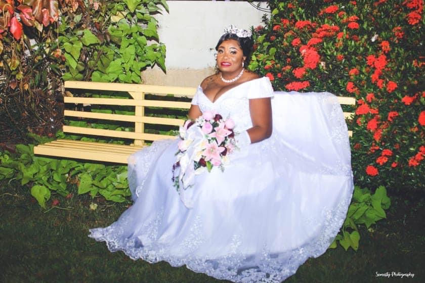 Thumbnail: Off shoulder beaded lace bridal gown