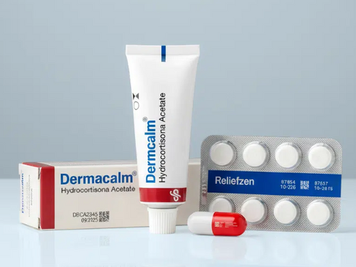 ผลิตภัณฑ์ยาพร้อมบรรจุภัณฑ์แบบกล่อง หลอด และแผงยา บนพื้นหลังเรียบ สื่อถึงการจัดการข้อมูลและความปลอดภัยในอุตสาหกรรมเภสัชกรรม