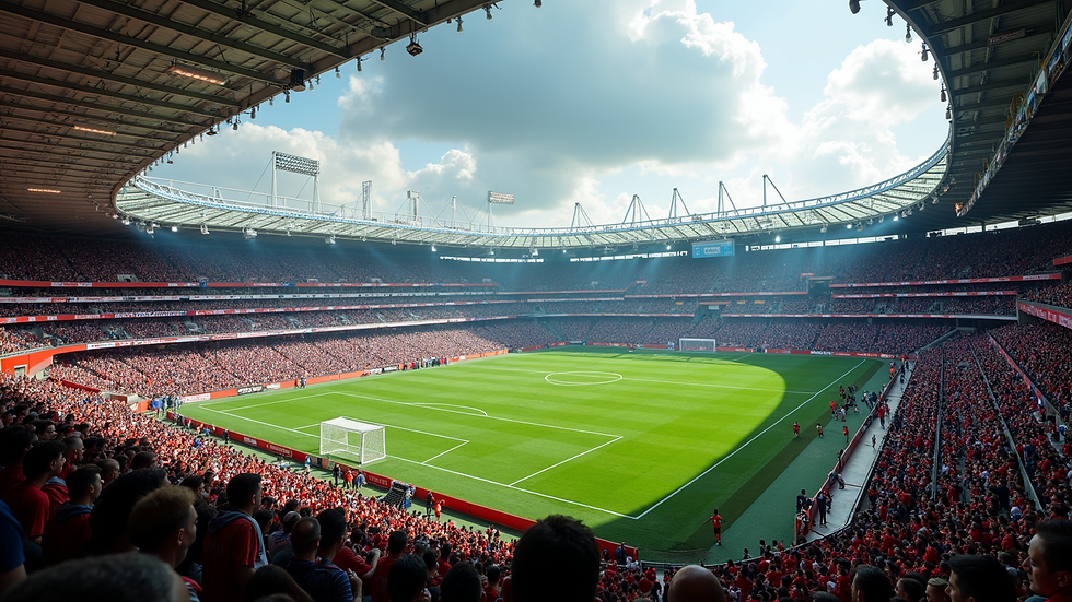 Vista panorámica de un estadio lleno de aficionados animando a su equipo