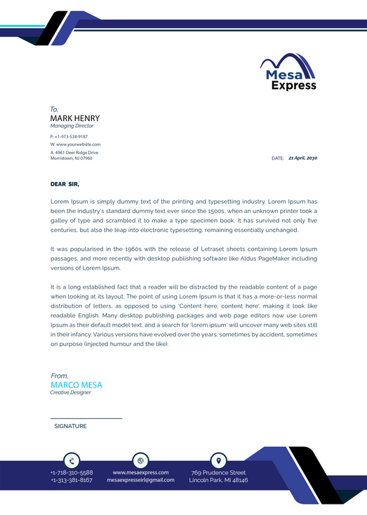 Letterhead of "Mesa Express"
