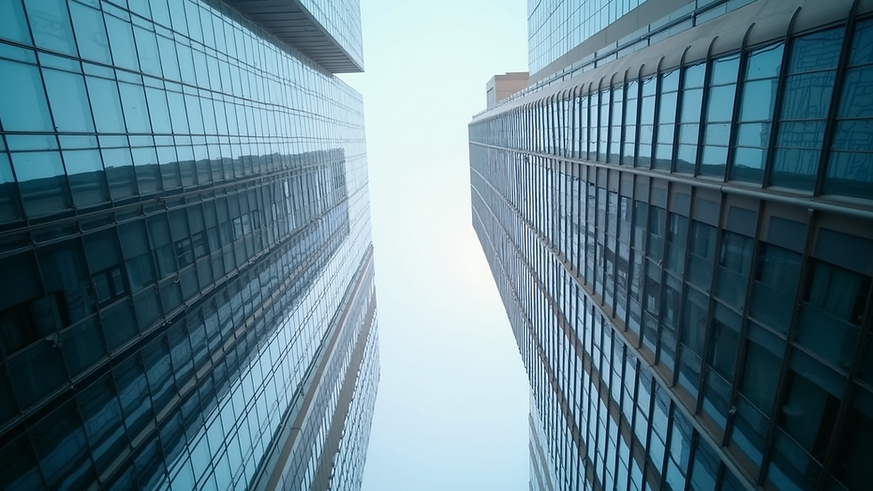 Wide angle view of modern office buildings