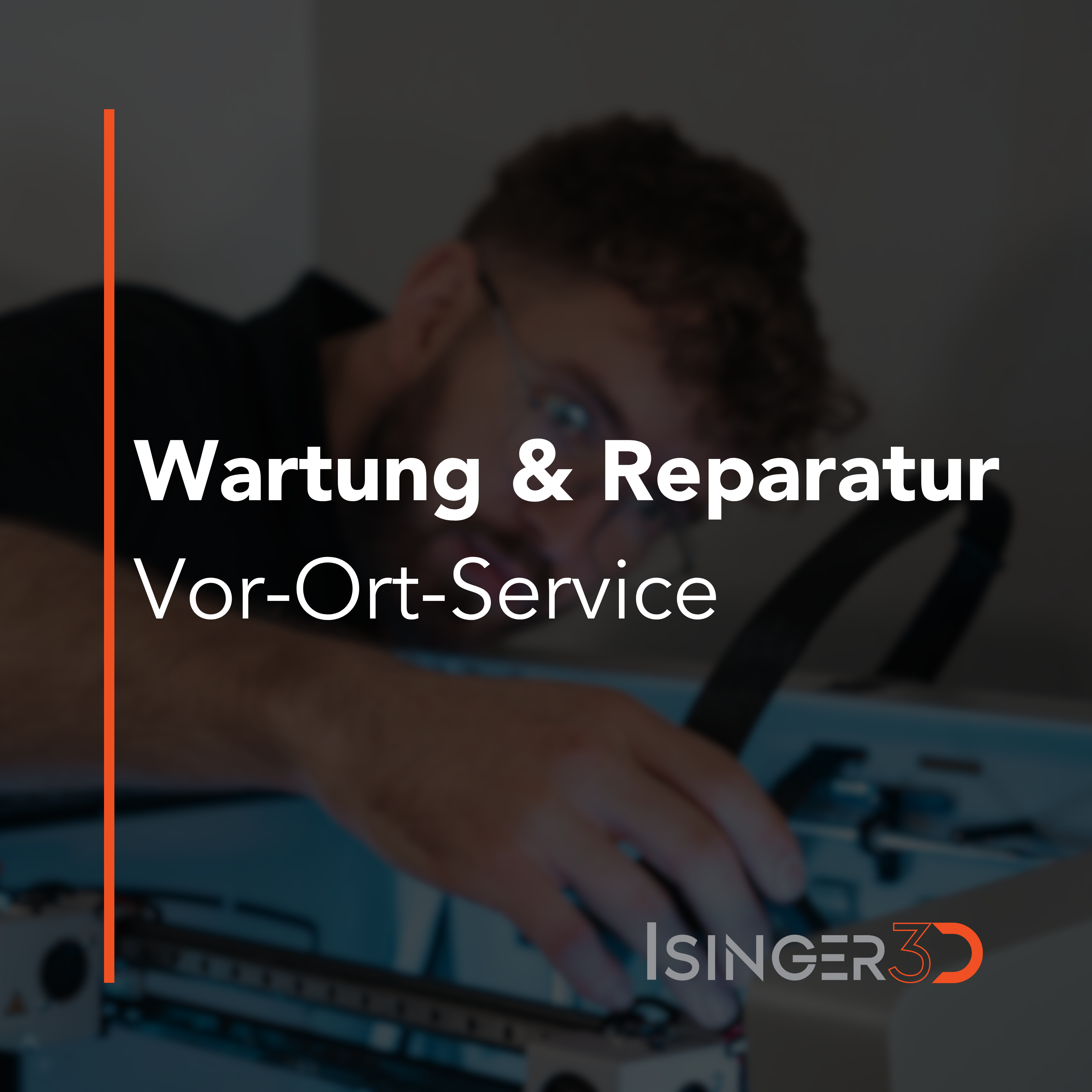 Techniker von Isinger3D repariert einen 3D-Drucker vor Ort in einer Werkstatt – professionelle Wartung mit Kalibrierung, Rein