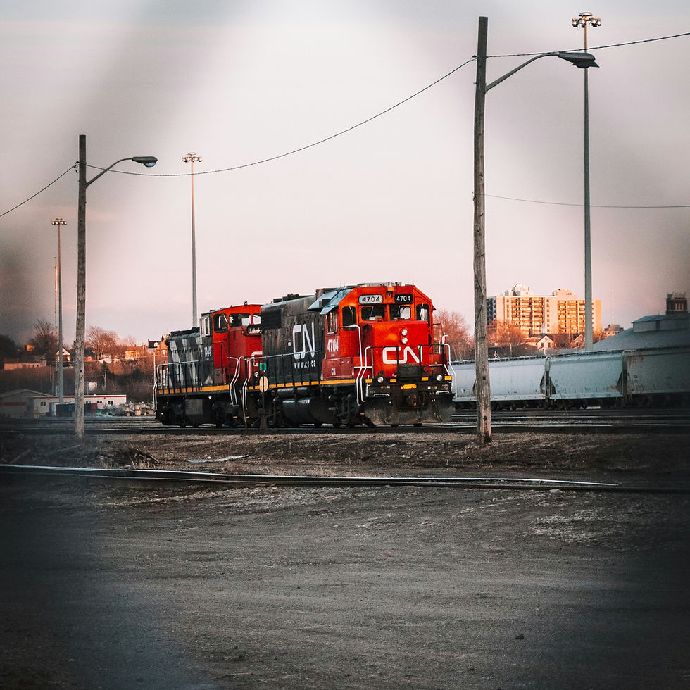 Train in rail yard.