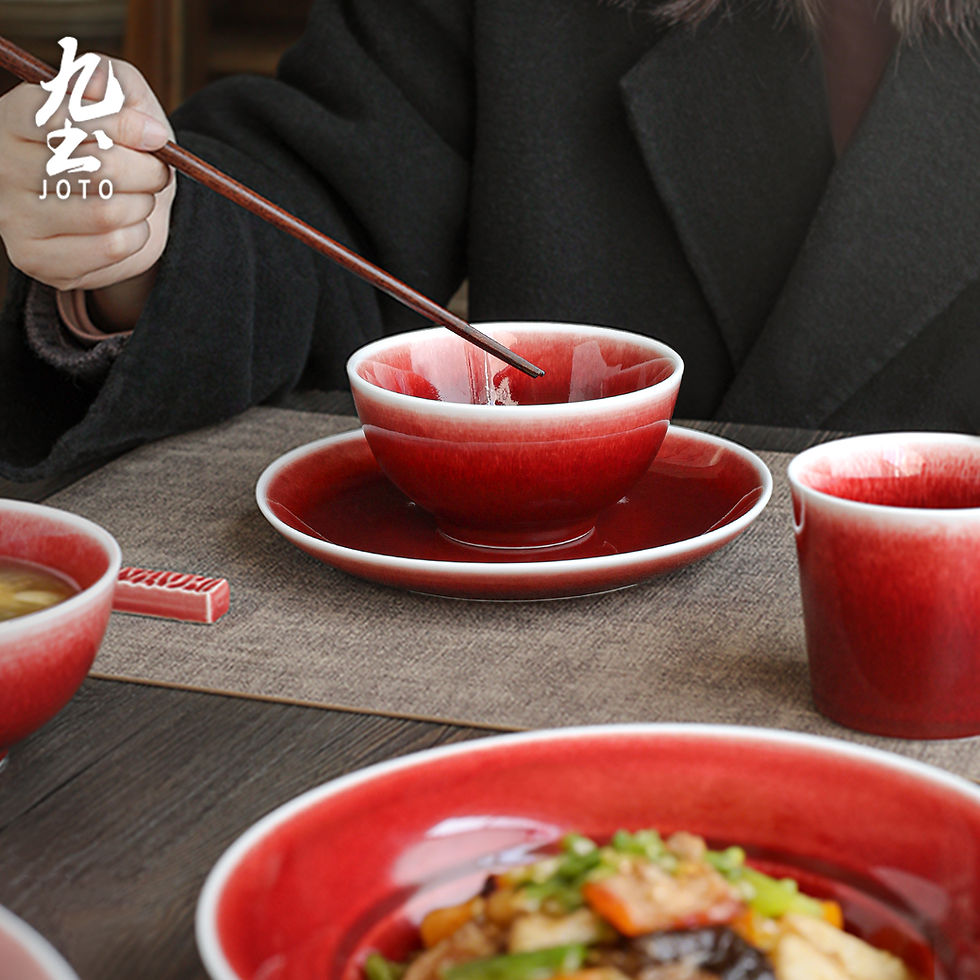 サムネイル： JOTO Handcrafted Elegant Red Glaze Tableware Set CJR0659