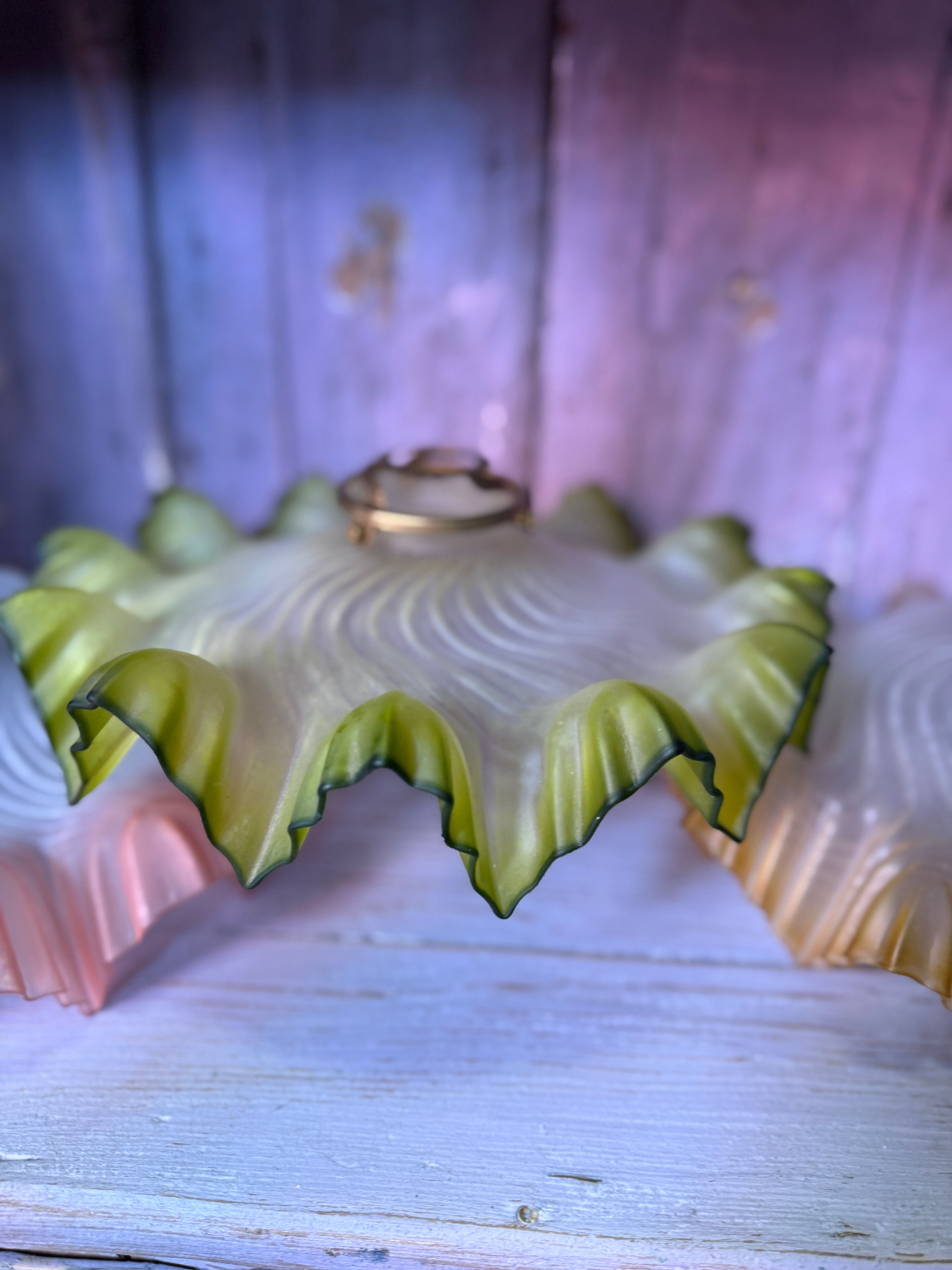 1920s French antique glass lampshade in green