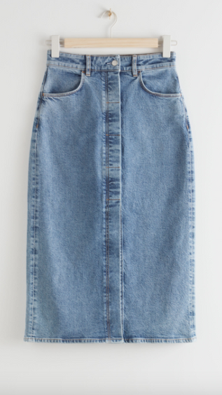 & Other Stories Fitted Midi Denim Skirt