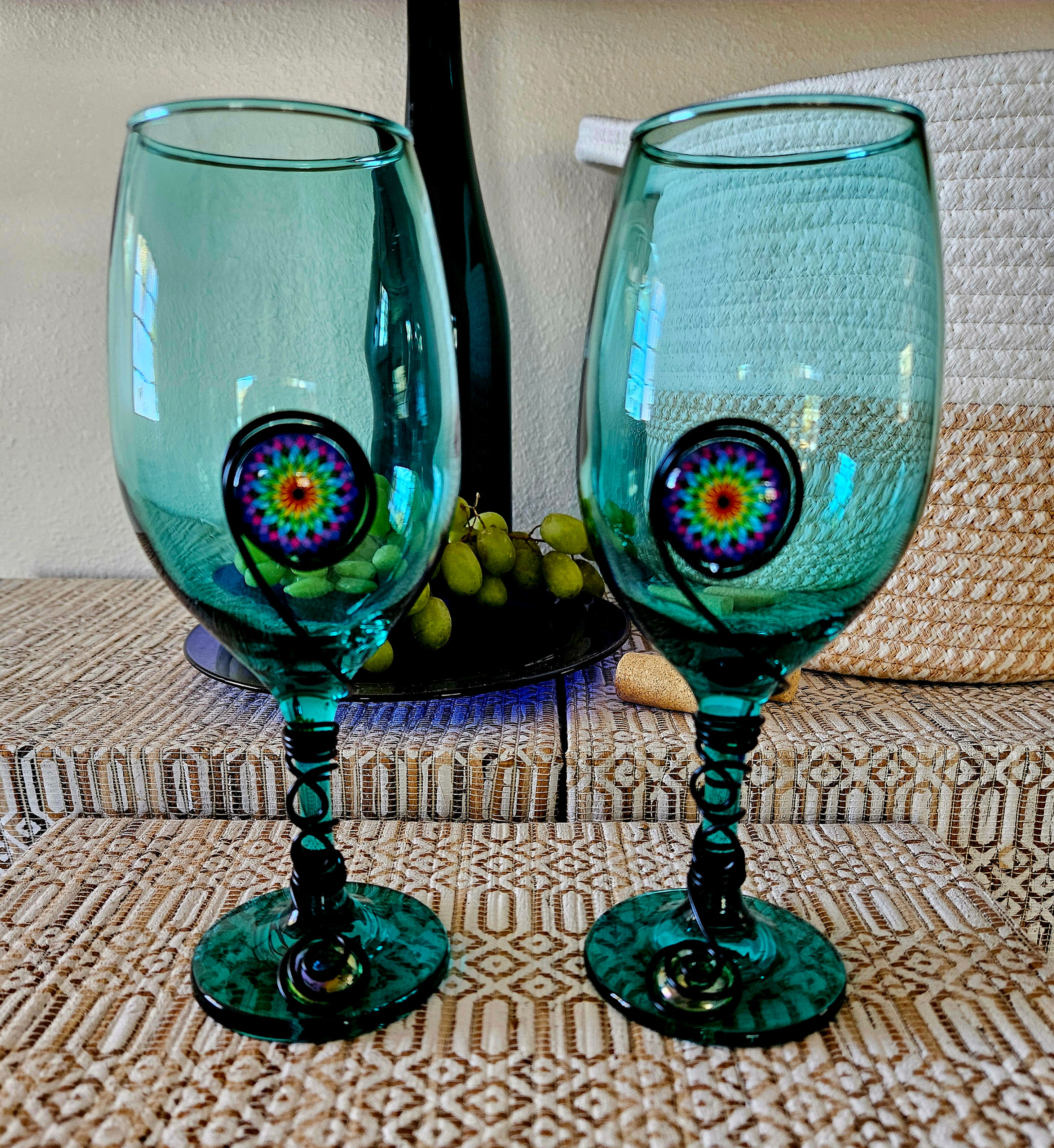 Handcrafted Wire Wrapped Green Vintage Wine glasses