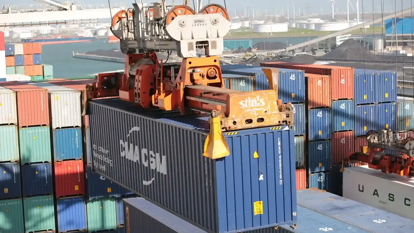 Freight container being lifted at Andalusia, Alabama port — Tiger Freight logistics and container services

