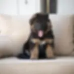 Fluffy black and red German Shepherd puppy sitting on a white sofa โ German Shepherd Puppies for Sale