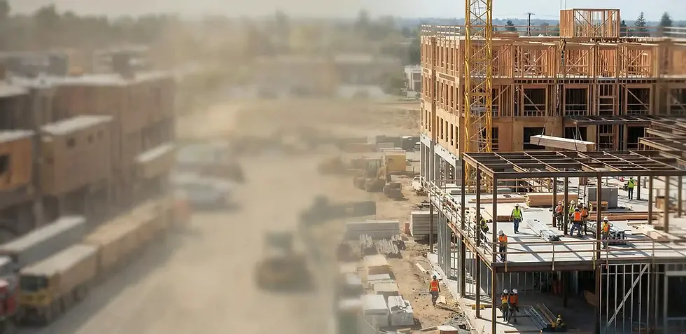 H2M Power Construction general construction project in progress with crews, cranes, and st