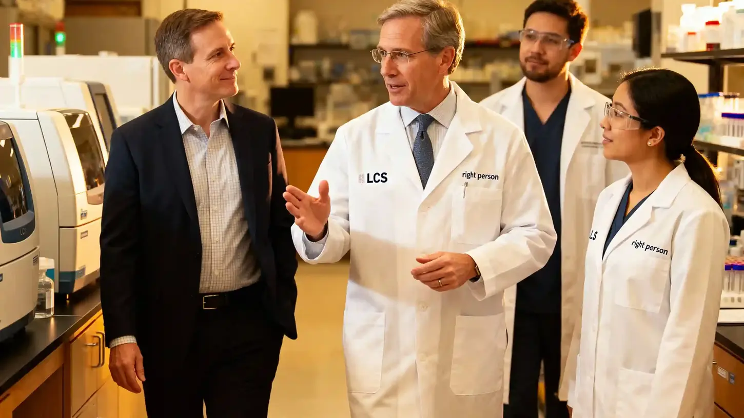LCS lab director leading a client tour inside a clinical laboratory in Agoura Hills, California.