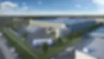 Modern eco-friendly logistics center with solar panels and green transport trucks – Tiger