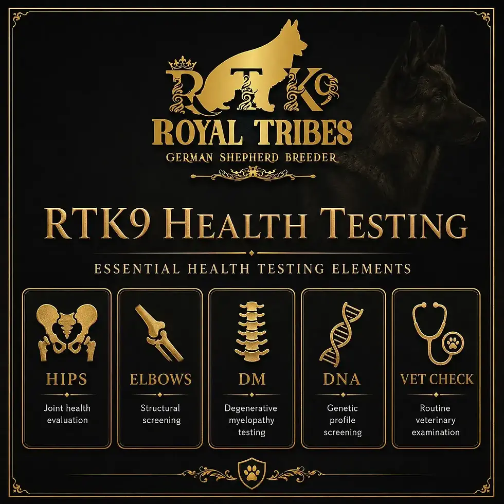 German Shepherd breeder health testing for hips elbows DM and DNA