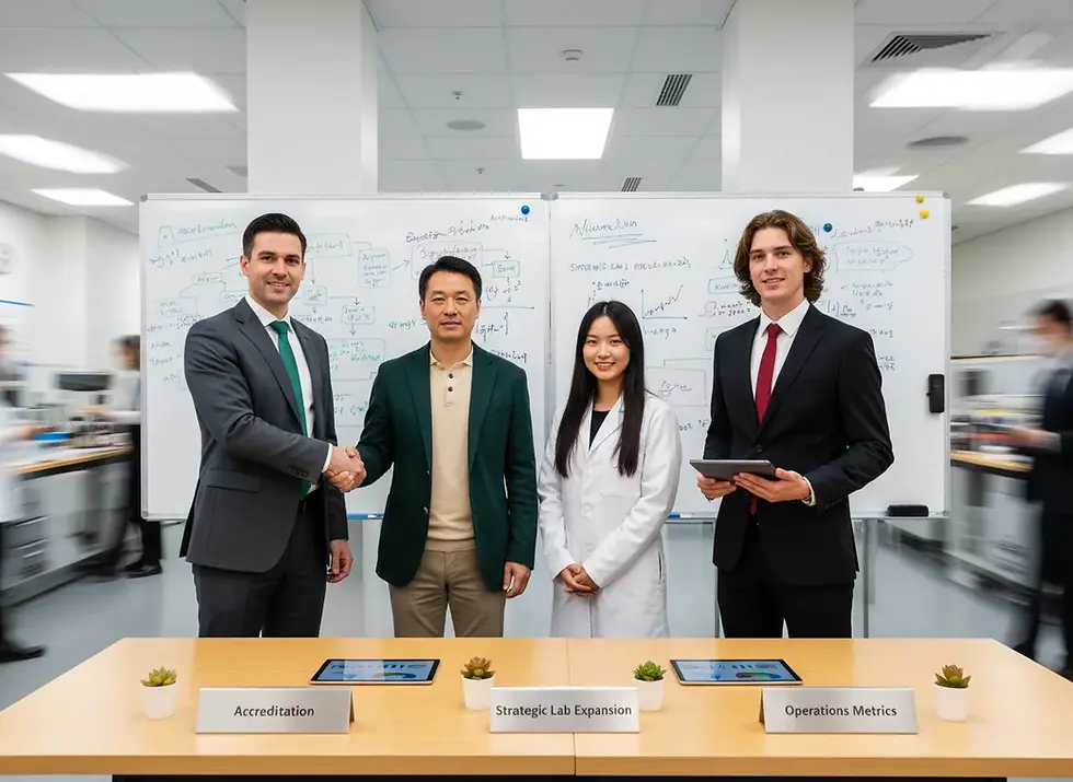 Your Growth Partner long term support for every phase, lab consulting team shaking hands w