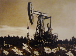 Нефть и ромашки, холст, нефть, 30х40