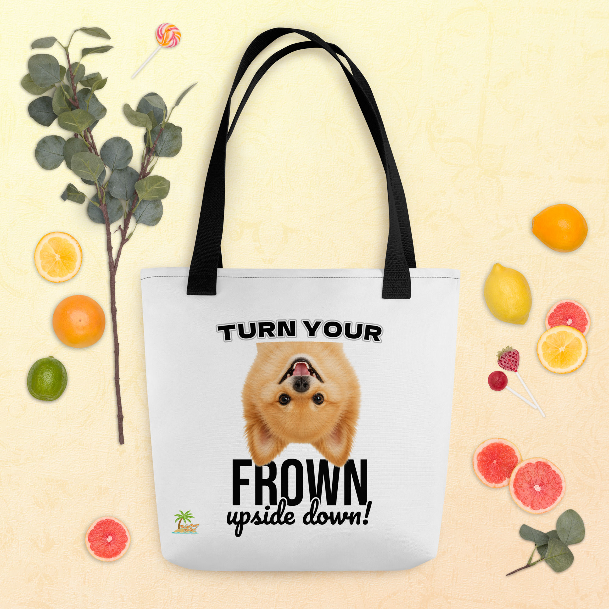 Pomeranian Turn Your Frown Upside Down! Everyday Cotton Tote Bag