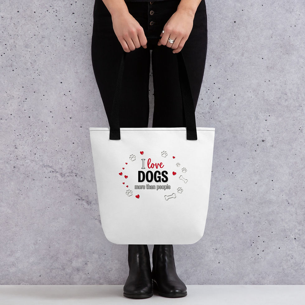 Front view of Black I Love Dogs More Than People cotton tote bag.