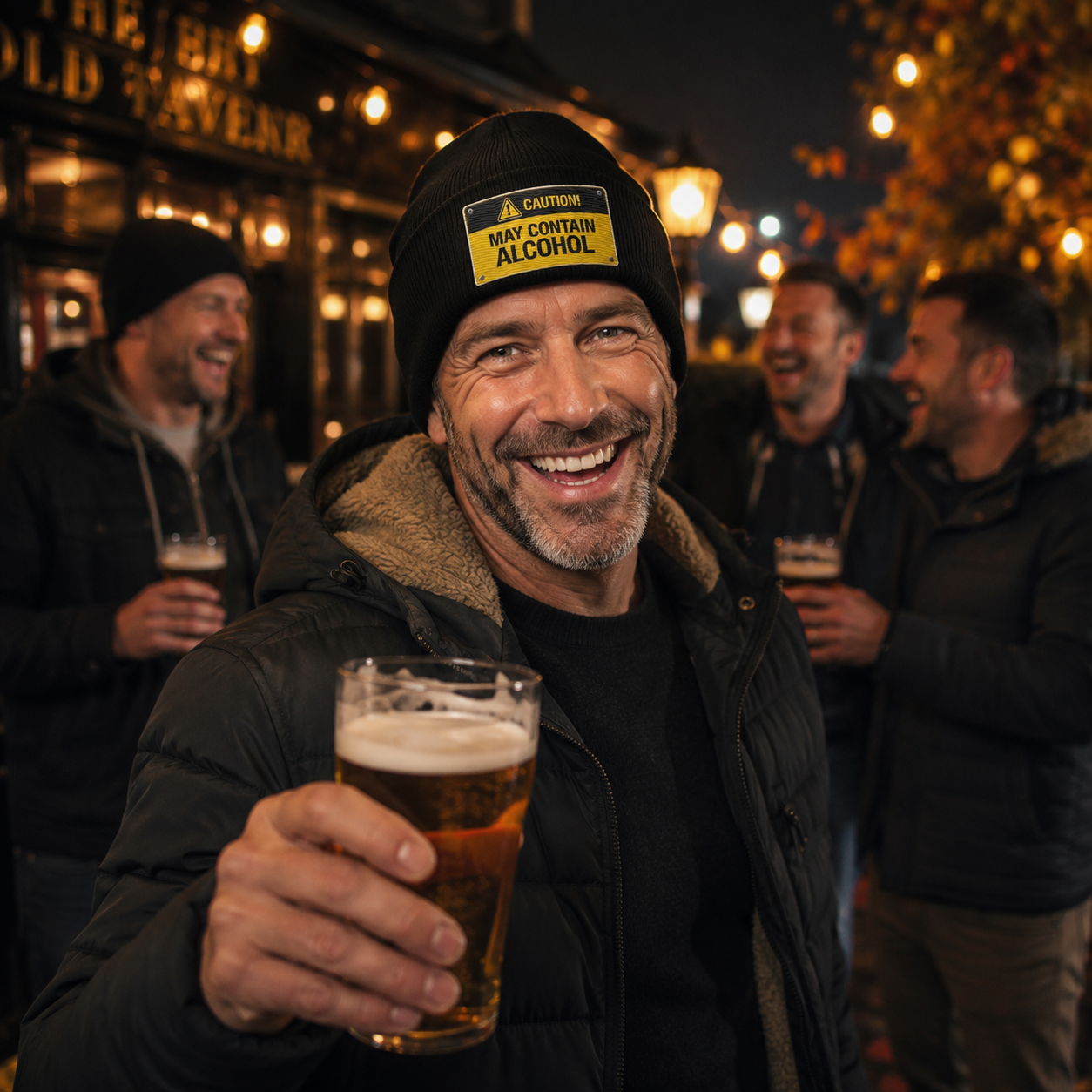 Caution May Contain Alcohol Cuffed Beanie Hat