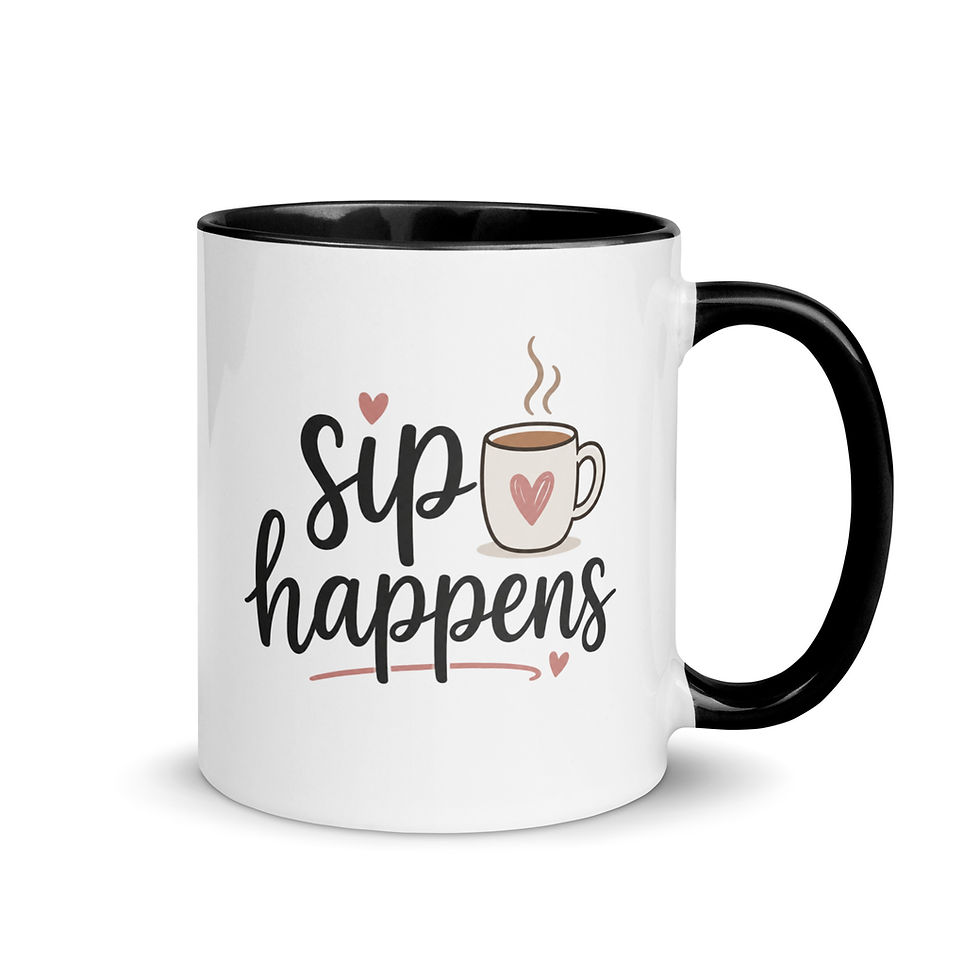 Thumbnail: Black Cute Sip Happens ceramic mug.