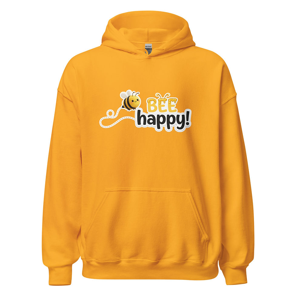 Thumbnail: Front view of Yellow Bee Happy! unisex hoodie.