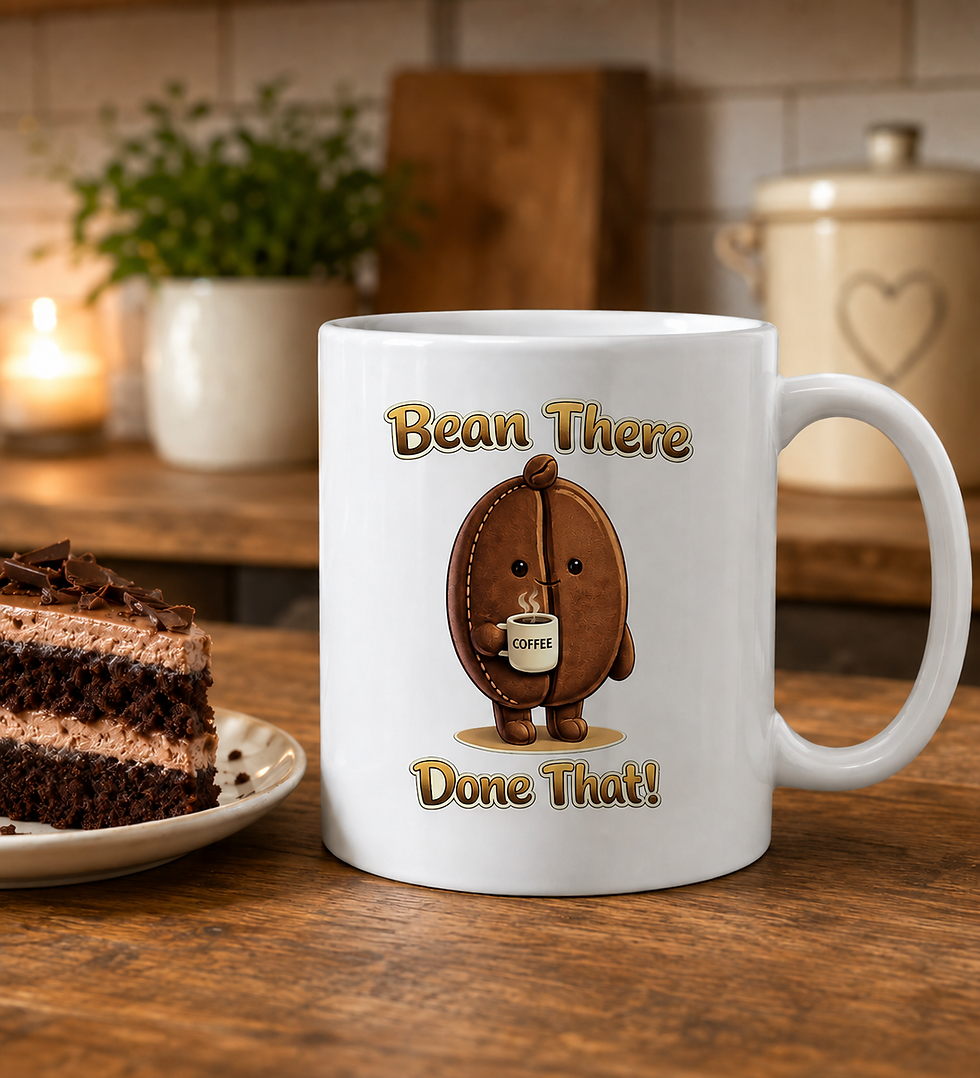 Bean There Done That White Glossy ceramic mug.