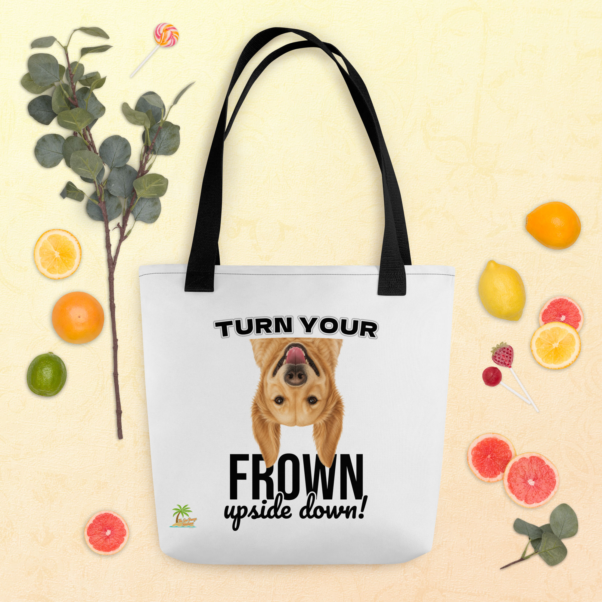 Golden Retriever Turn Your Frown Upside Down! Everyday Cotton Tote Bag