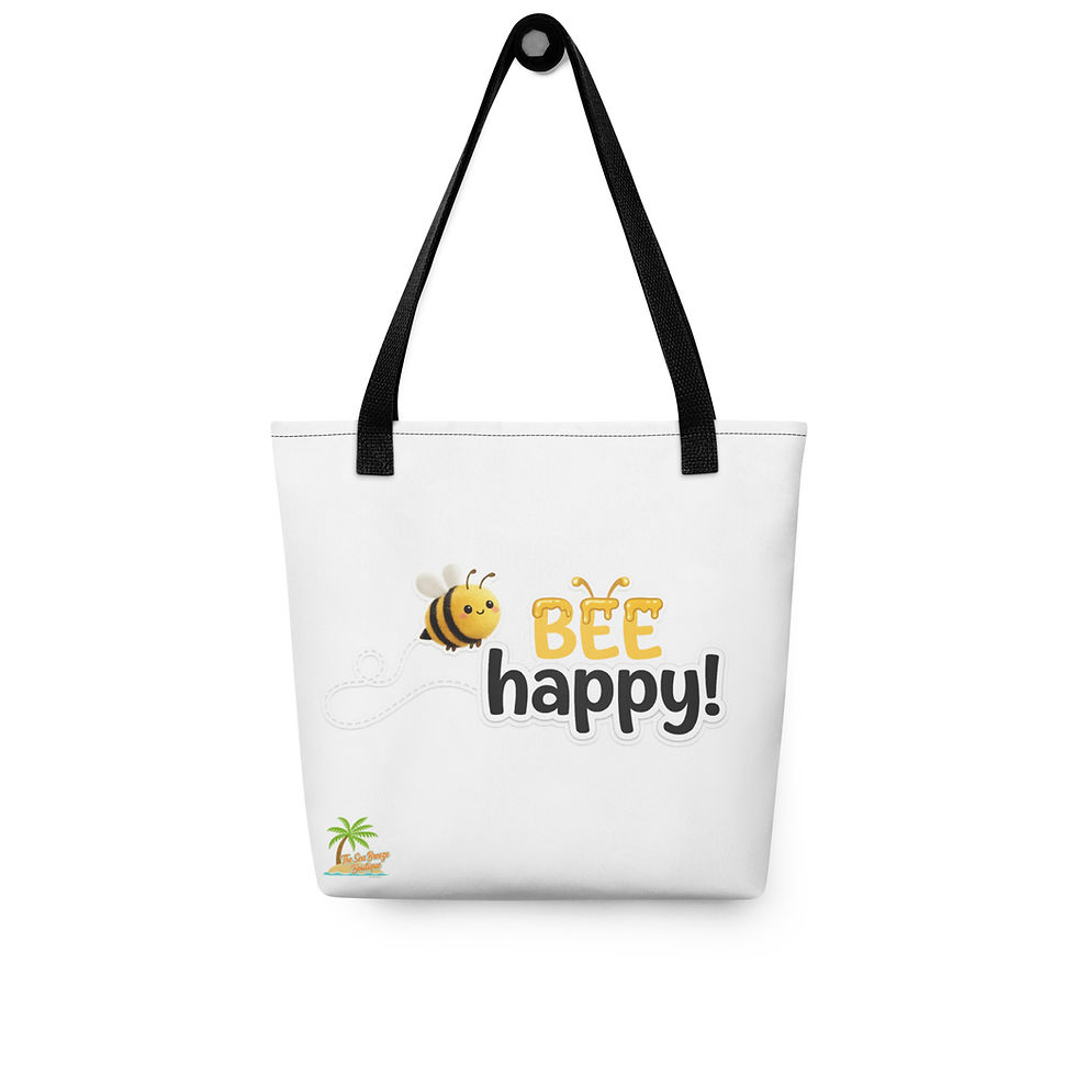 Thumbnail: Front view of Black Bee Happy cotton tote bag.