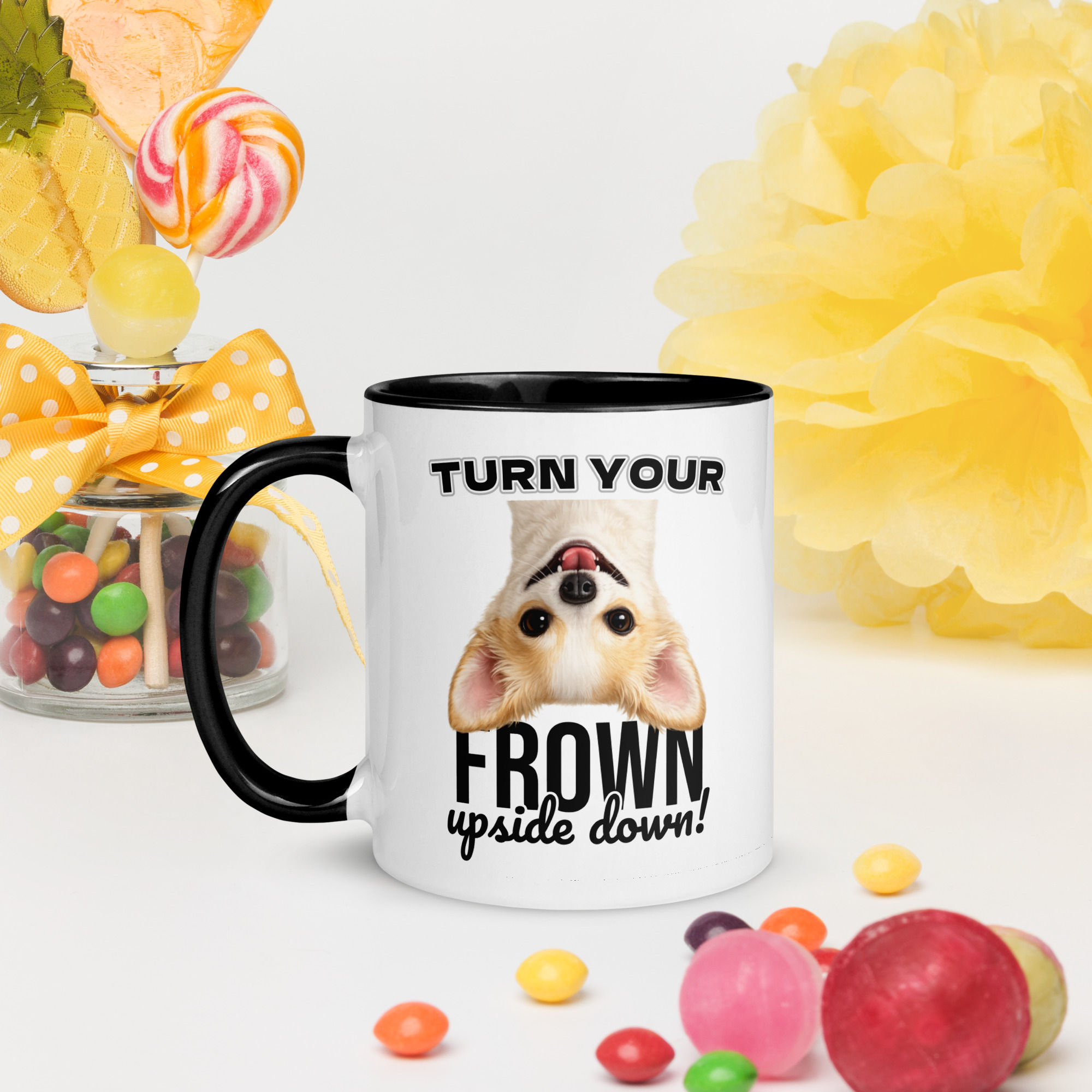 Chihuahua Dog Turn Your Frown Upside Down! Mug with Colour Inside