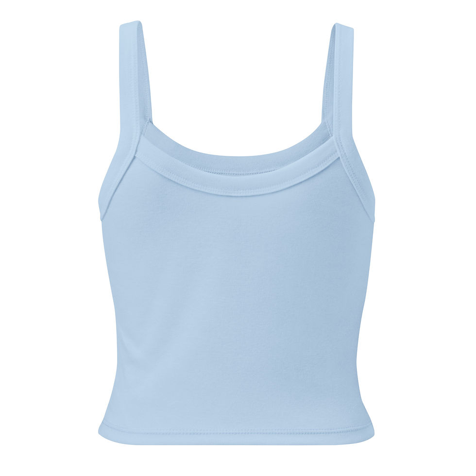 Thumbnail: Rear view of Blue Tan In Progress Women's women's strappy waist-length vest top.