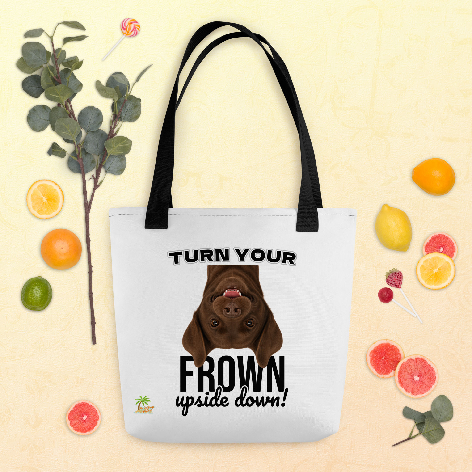 Chocolate Labrador Turn Your Frown Upside Down! Everyday Cotton Tote Bag