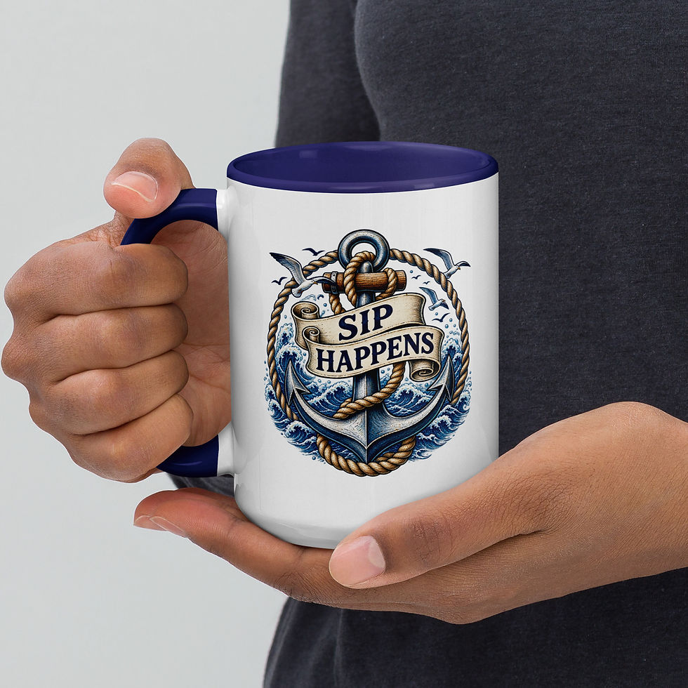Dark Blue Sip Happens (Mens Edition!) ceramic mug.
