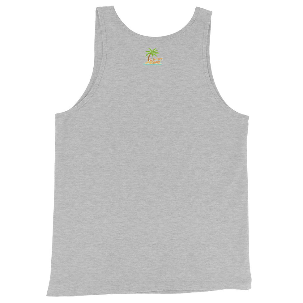 Thumbnail: Rear view of Grey Sun Kissed unisex tank top with a beach-inspired design.