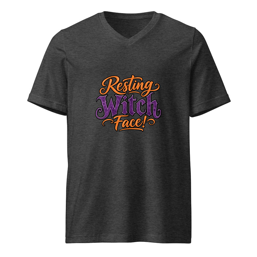 Thumbnail: Front view of Grey Resting Witch Face! Unisex unisex round-neck t-shirt.