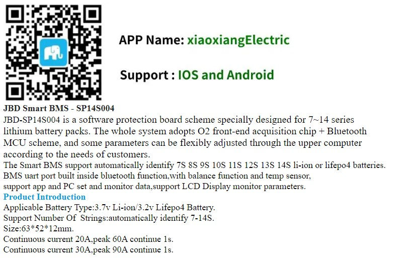 7-14s JBD / LLT Bluetooth Smart BMS (JBD-SP14S004)