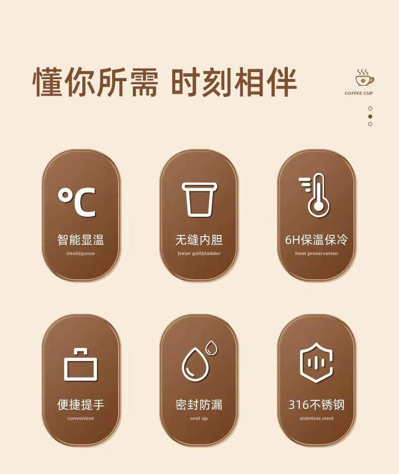 サムネイル： 【幸福暖心】雜貨舖 智能溫顯保溫杯，高品質316不鏽鋼材質製成，具備出色的保溫和保冷性能。具便攜提手，方便隨身攜帶。備貨時間10天左右