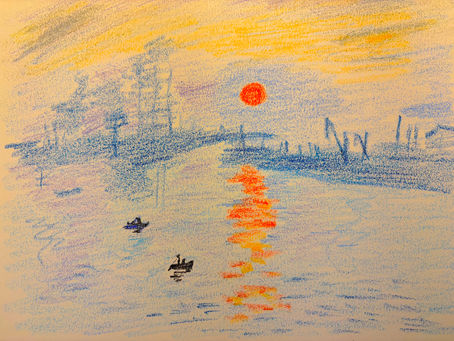 ma réinterprétation du fameux tableau de monet "impression soleil levan" qui donne son nom au mouvementle célèbre tableau