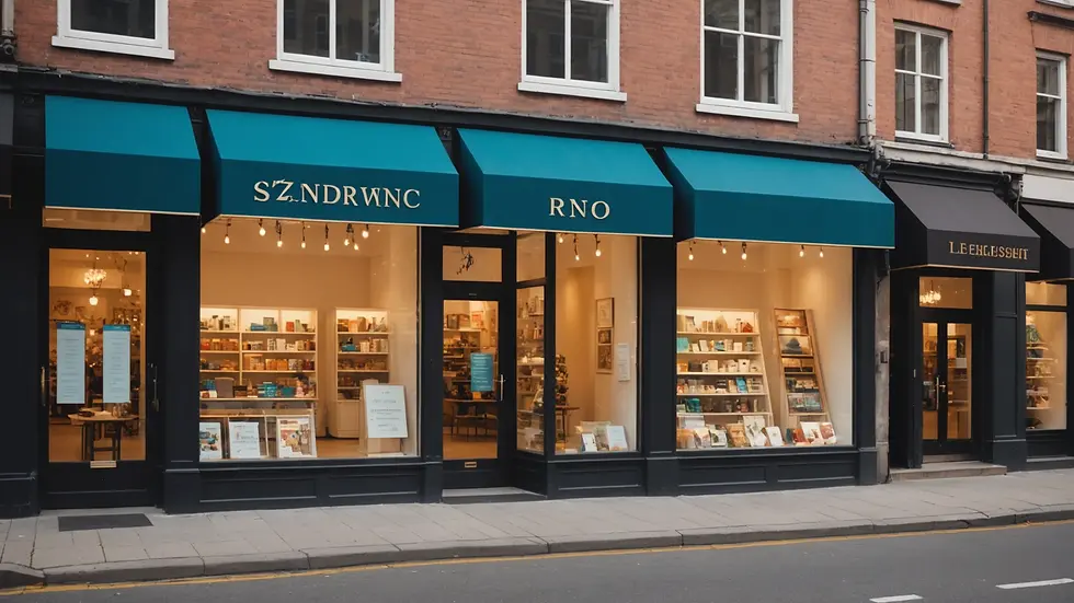 Eye-level view of an inviting storefront with engaging window displays