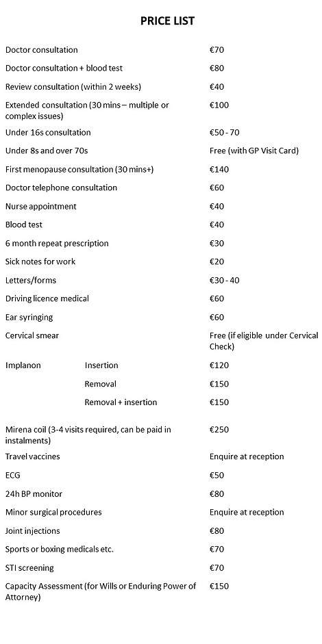 Price list 2026
