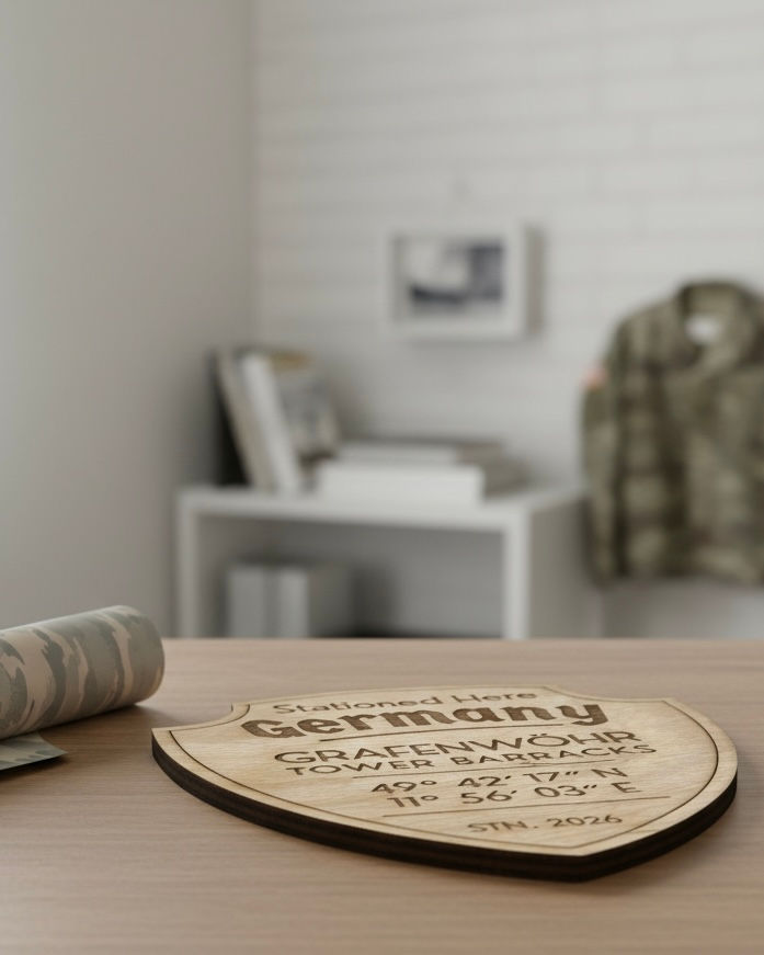 Thumbnail: Stationed Here Military Wall Sign | Custom Duty Station Plaque | Shield Shape