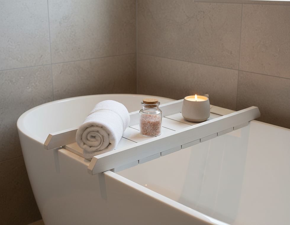 Thumbnail: Handcrafted Rustic Wooden Slat Bath Caddy - Inset Base and Raised Sides