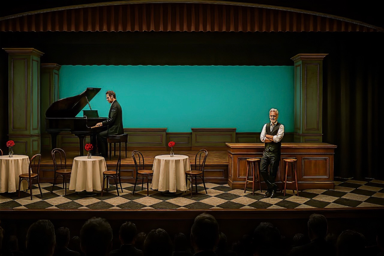 Rendering for Cole testing the jazz-age room, onstage band, and bar geometry.